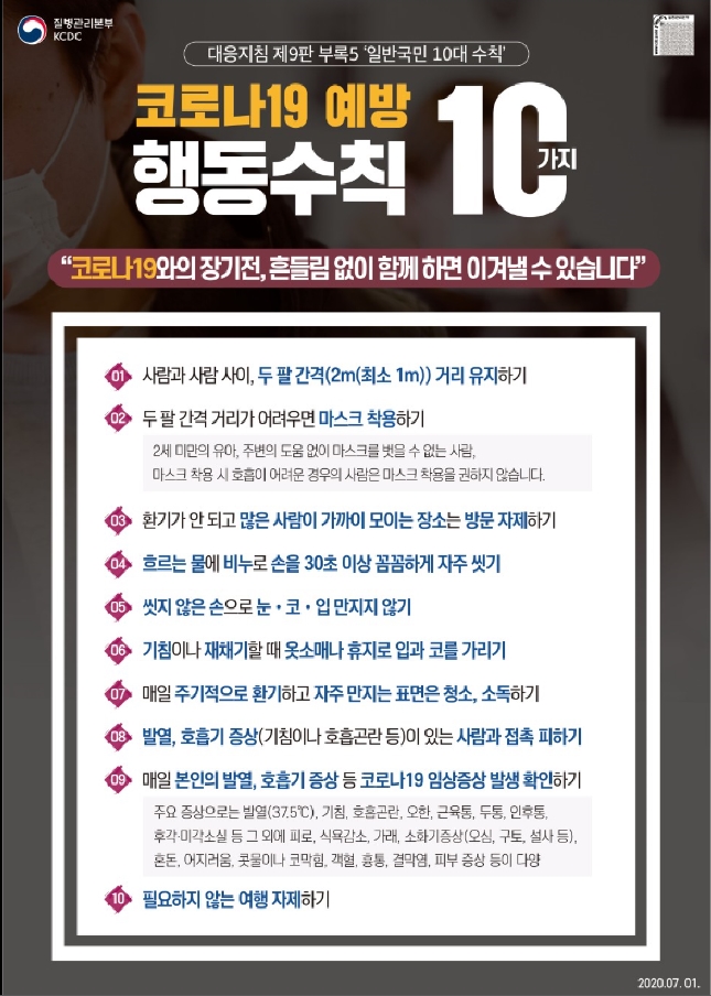 코로나19 예방 행동수칙 10가지 및 증상 발현 시 10가지 행동 수칙 이미지1